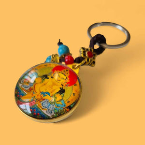Porte-clés bouddhiste tibétain avec thangka coloré et perles traditionnelles