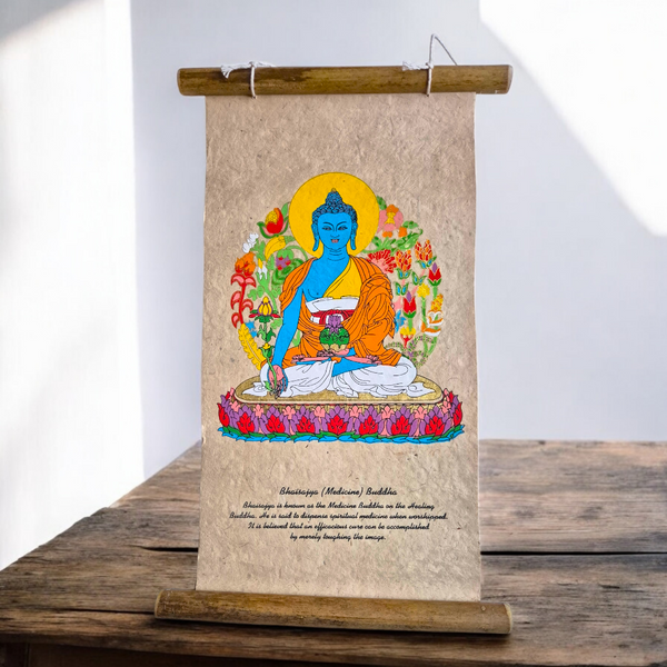 Thangka bouddhiste de Bhaishajyaguru, Bouddha de la médecine, sur papier artisanal, symbole de guérison spirituelle