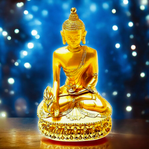 Statue dorée de Bouddha en méditation, symbole de paix et sagesse bouddhiste