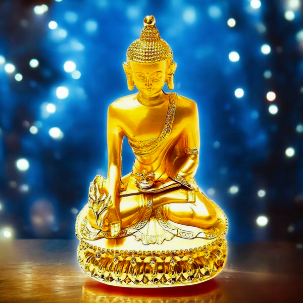 Statue dorée de Bouddha en méditation, symbole de paix et sagesse bouddhiste