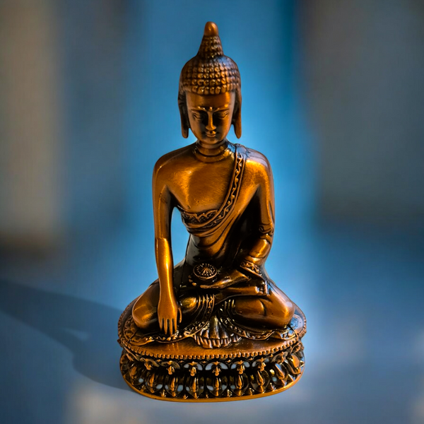 Statue bouddhiste en bronze doré, méditation, culture tibétaine, artisanat himalayen