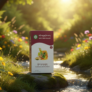Complément minceur tibétain Men-Tses Ajiang dans un cadre naturel fleuri et serein