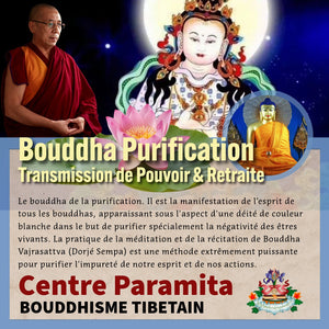 Bouddha de la purification, transmission de pouvoir & retraite bouddhisme tibétain avec lotus et maître