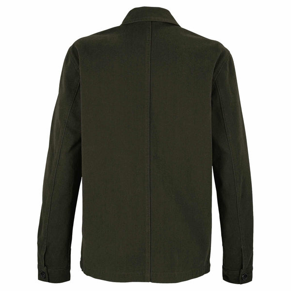 Veste en coton vert foncé, vue arrière, manches longues et col classique