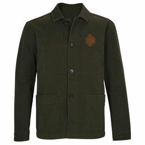 Veste verte bouddhiste avec nœud éternel brodé, style tibétain, pour méditation et culture spirituelle