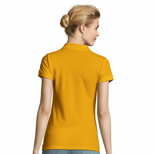 T-shirt polo jaune moutarde pour femme, vue arrière, style simple et élégant