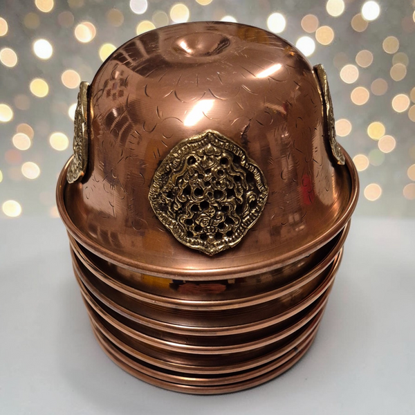 Bol en cuivre tibétain orné, objet bouddhiste pour méditation et rituels, artisanat de l'Himalaya
