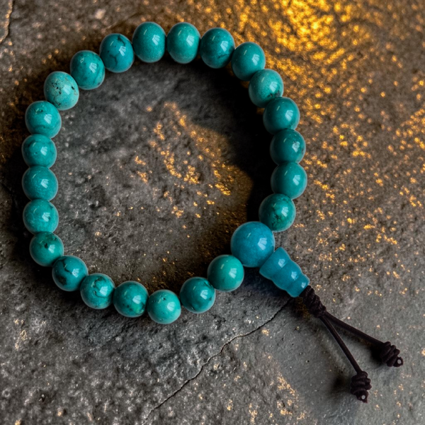 Bracelet de méditation en turquoise tibétaine, perles bouddhistes pour la pratique spirituelle